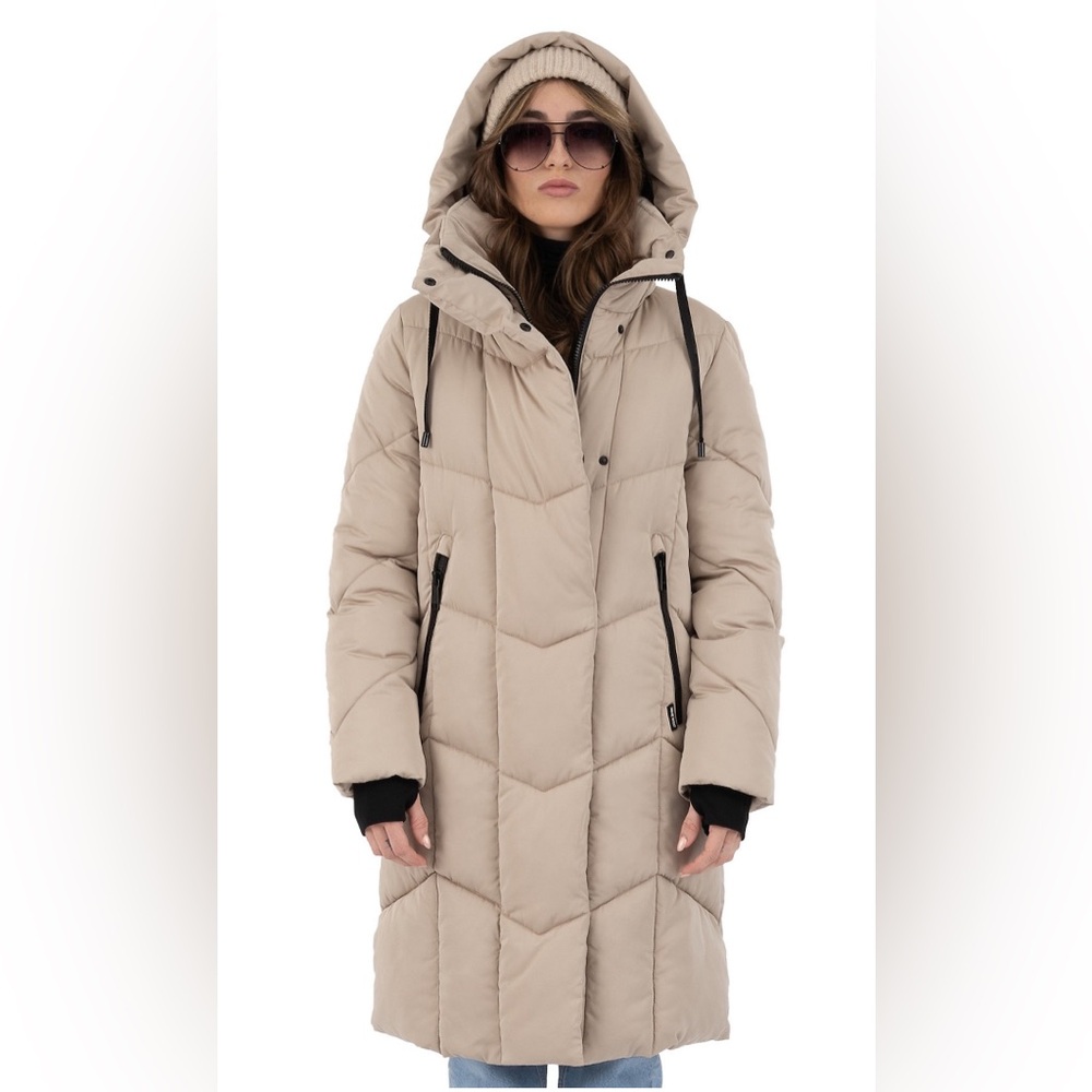 NWT L Nine West Duvet Puffer Coat Tan - Picture 2 of 16